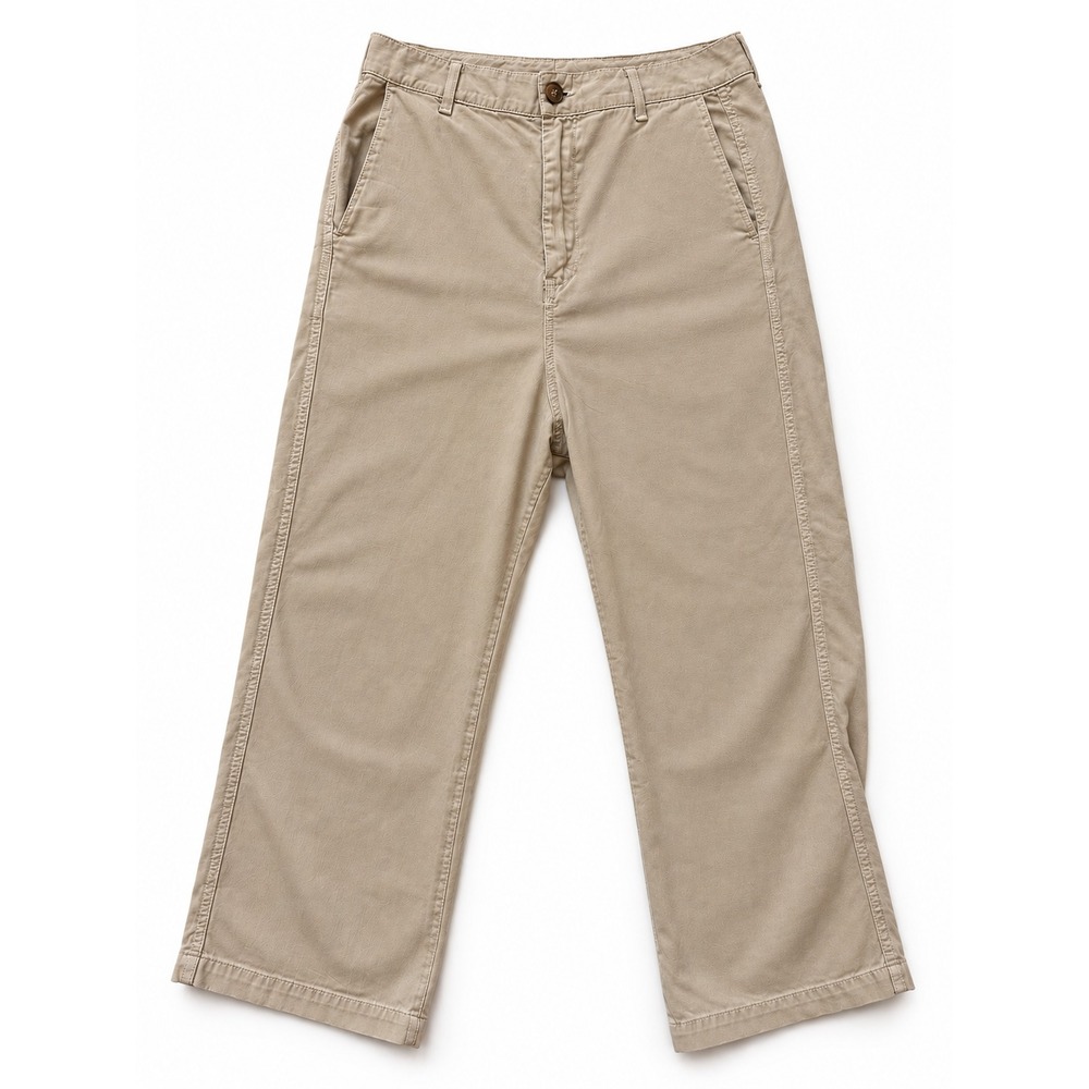 THE GREAT. Khaki Cotton High Rise Cropped Straight Leg Chino Pants Size 28 USA